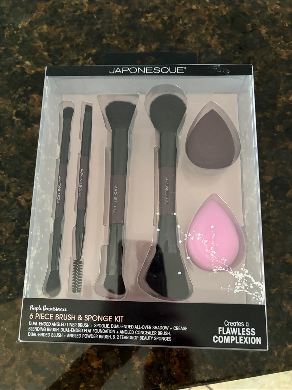 Japonesque 6-Piece Brush & Sponge Kit — Purple and Pink